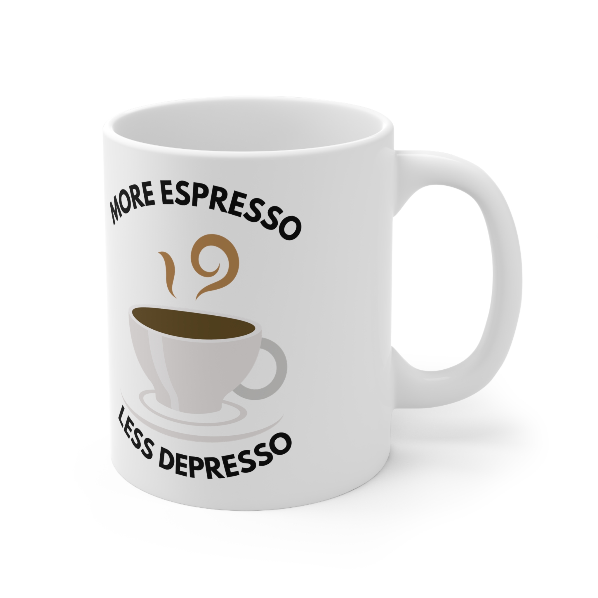 More Espresso Less Depresso Funny Mug by RudeCuppa