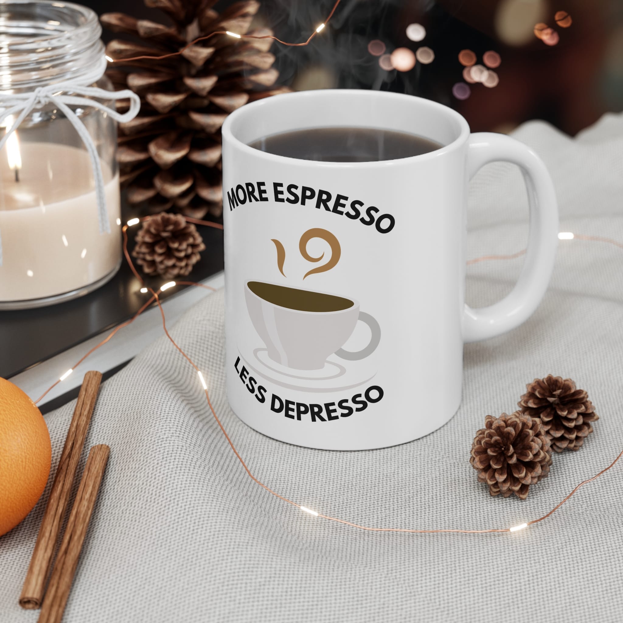 More Espresso Less Depresso Funny Mug by RudeCuppa