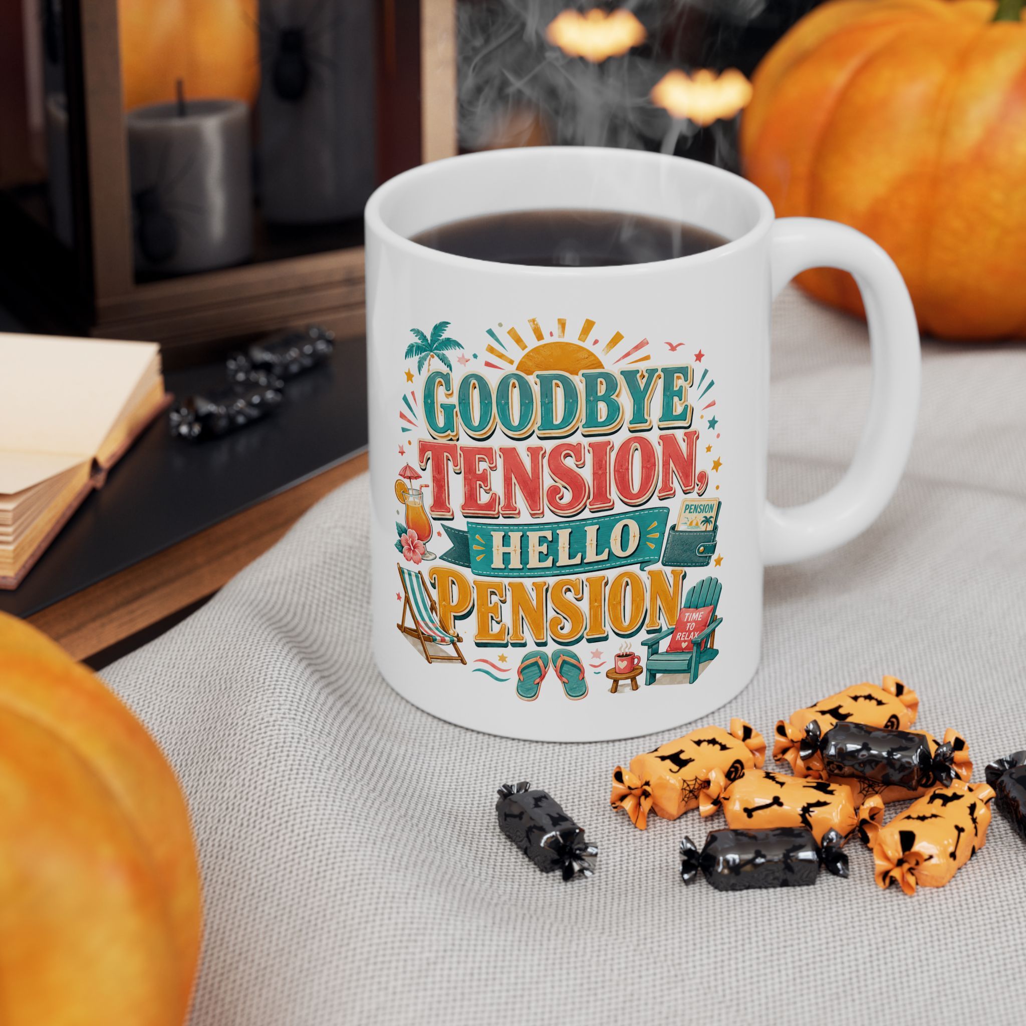 Goodbye Tension, Hello Pension - Funny Retirement Ceramic Mug, (11oz, 15oz) - Image 5