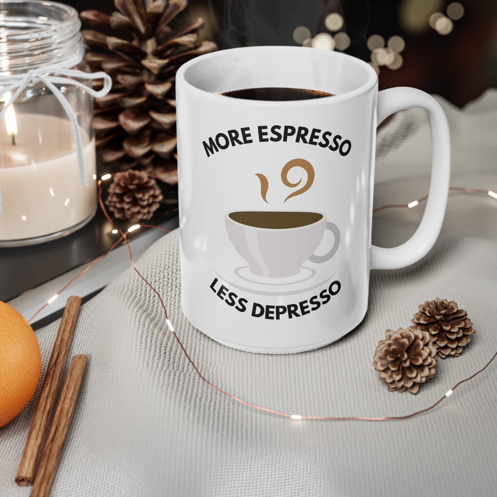 More Espresso Less Depresso Funny Mug by RudeCuppa