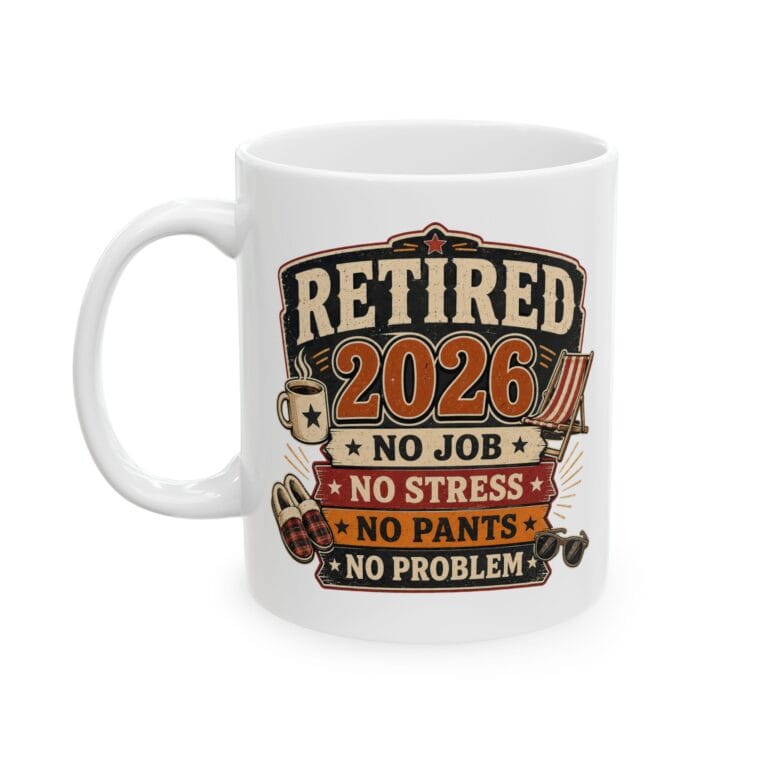Retired 2026 — No Job No Pants Funny Retirement Mug by RudeCuppa
