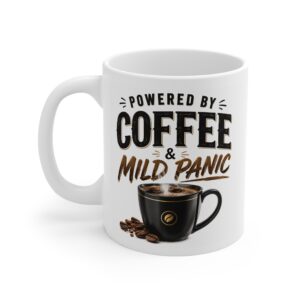 Powered By Coffee & Mild Panic Funny Office Mug