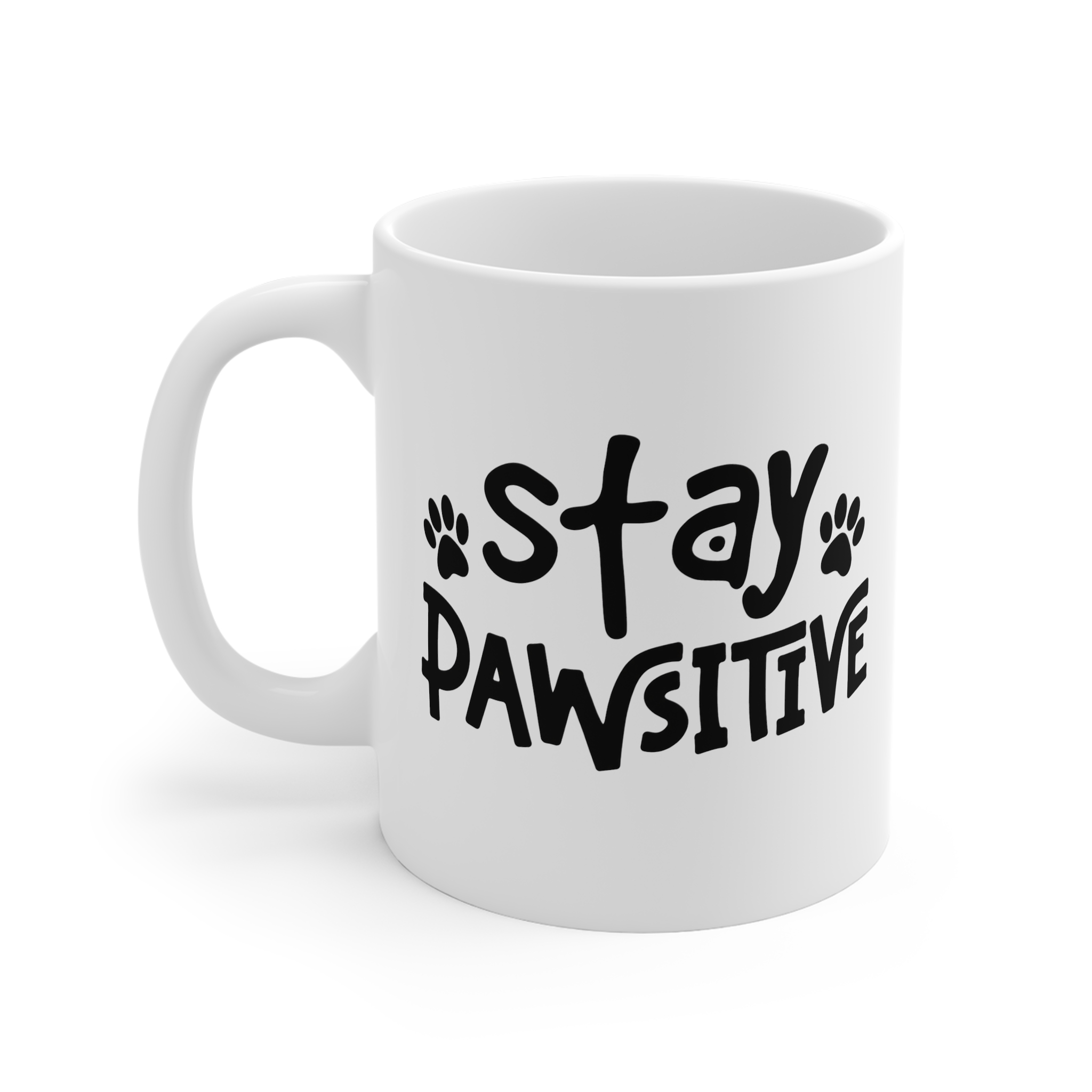 Stay Pawsitive funny dog mug by RudeCuppa