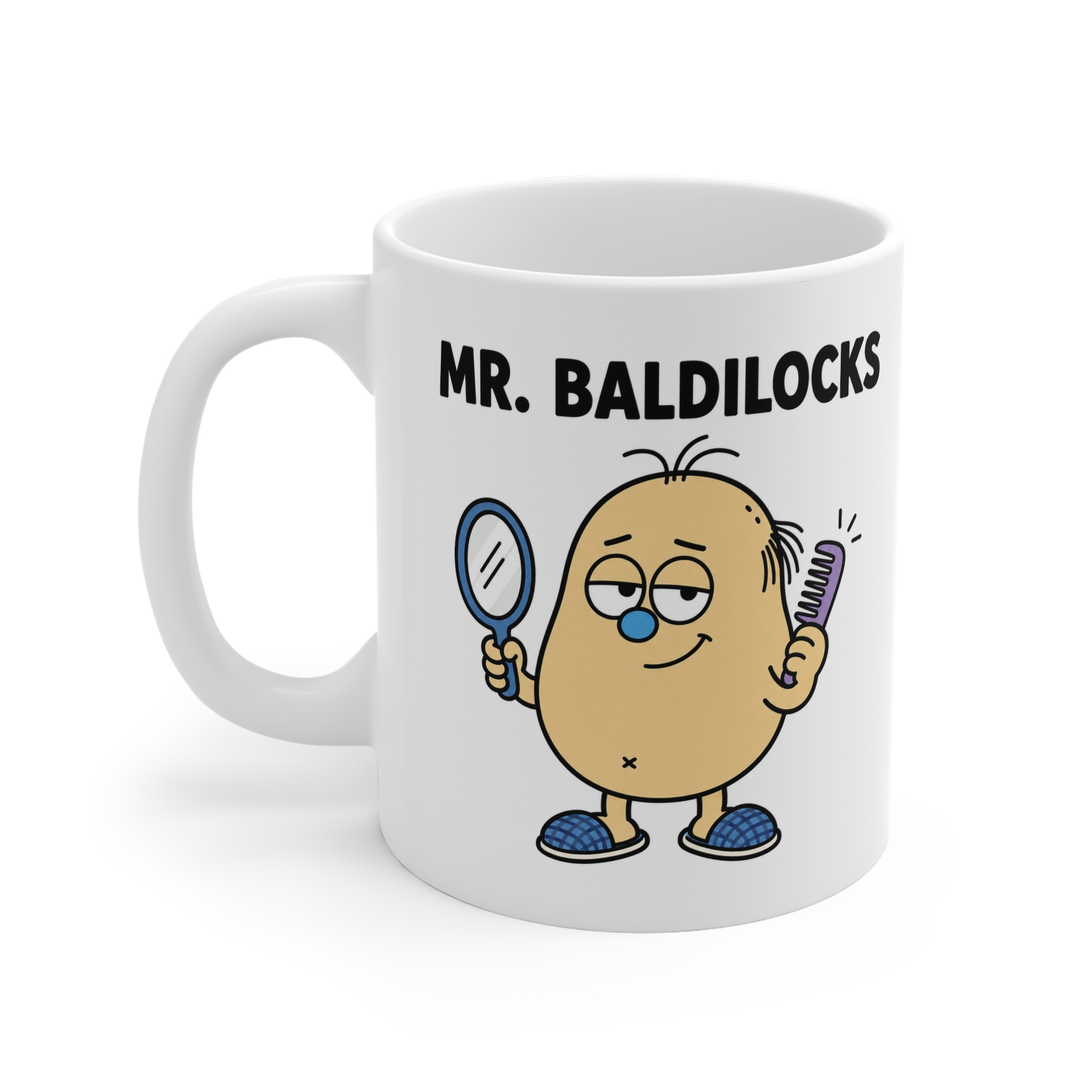 Mr. Baldilocks bald head joke funny mug by RudeCuppa