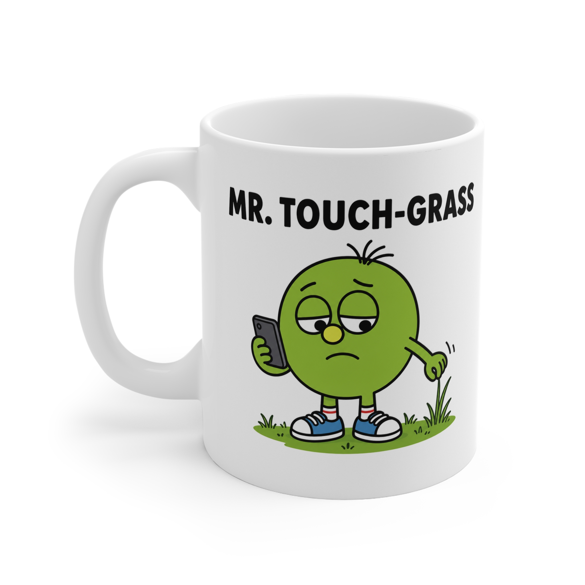 Mr. Touch-Grass funny character mug by RudeCuppa