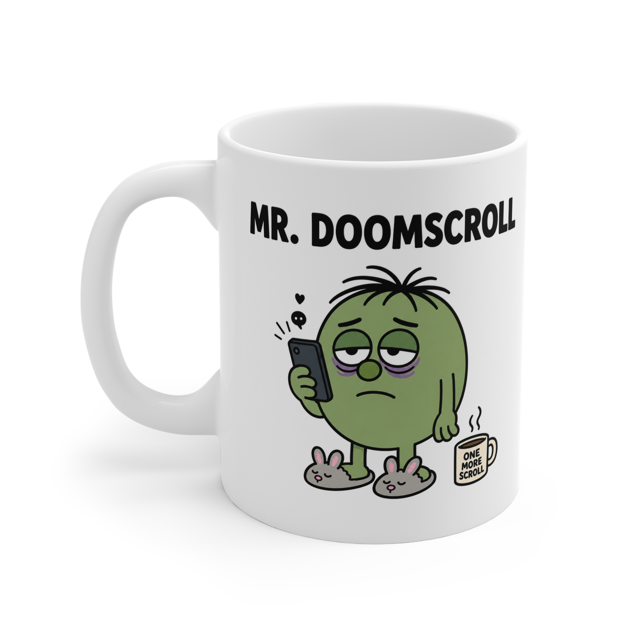 Mr. Doomscroll funny character mug by RudeCuppa