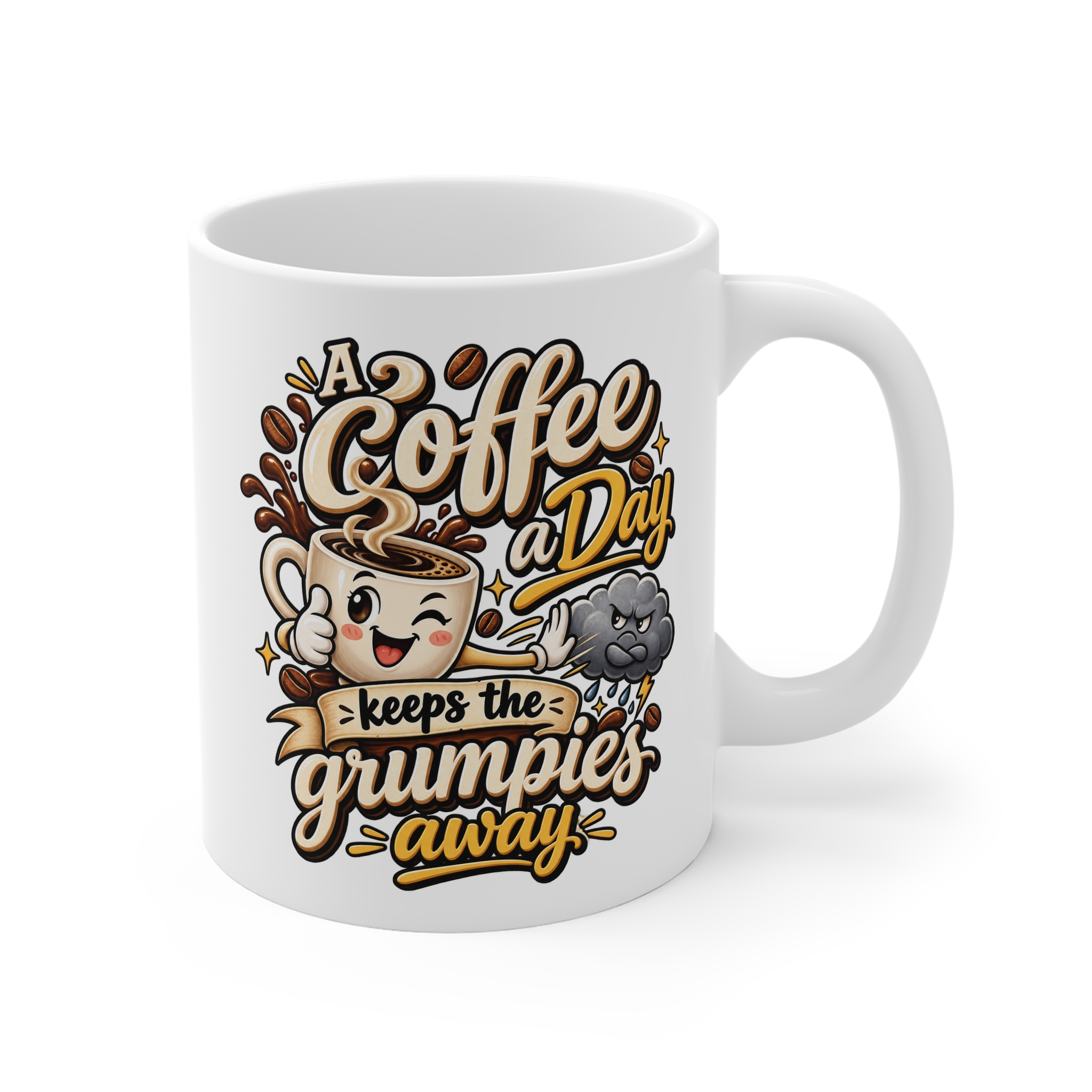 A Coffee A Day Keeps The Grumpies Away funny mug by RudeCuppa