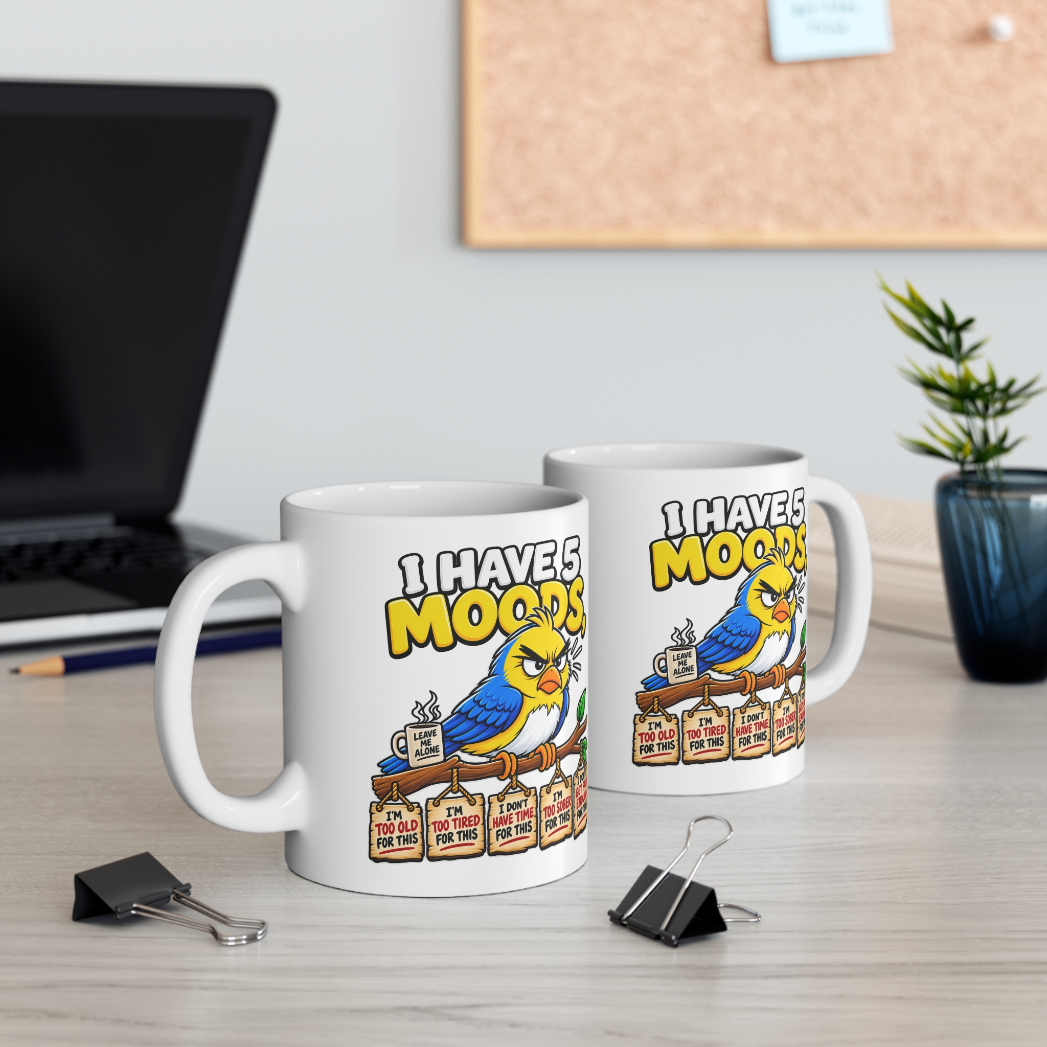 I Have 5 Moods grumpy bird mug by RudeCuppa