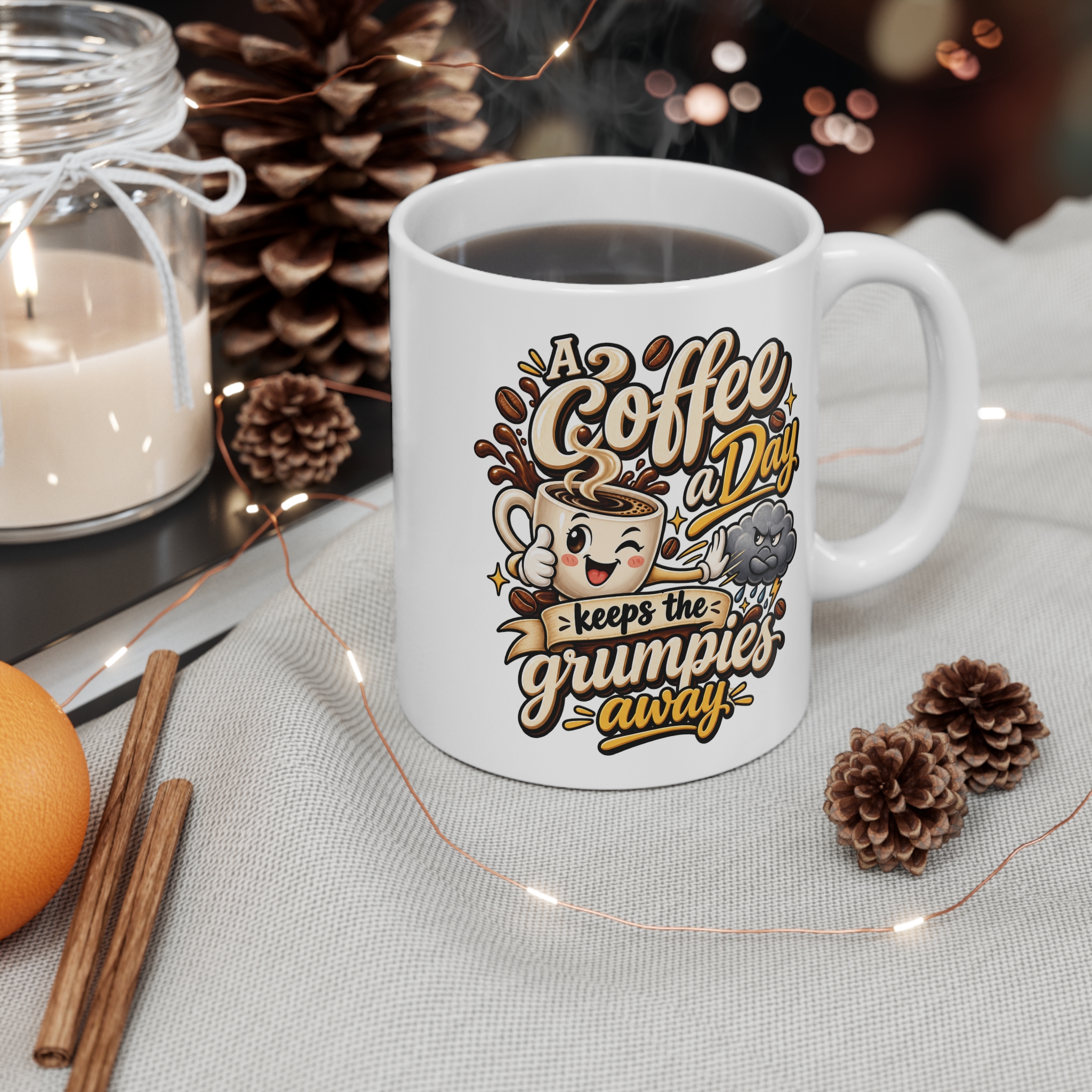 A Coffee A Day Keeps The Grumpies Away funny mug by RudeCuppa
