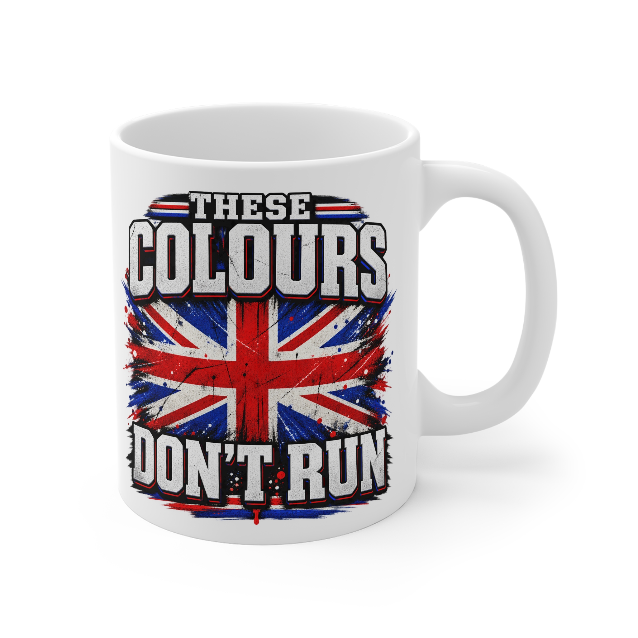 These Colours Don't Run Union Jack mug by RudeCuppa