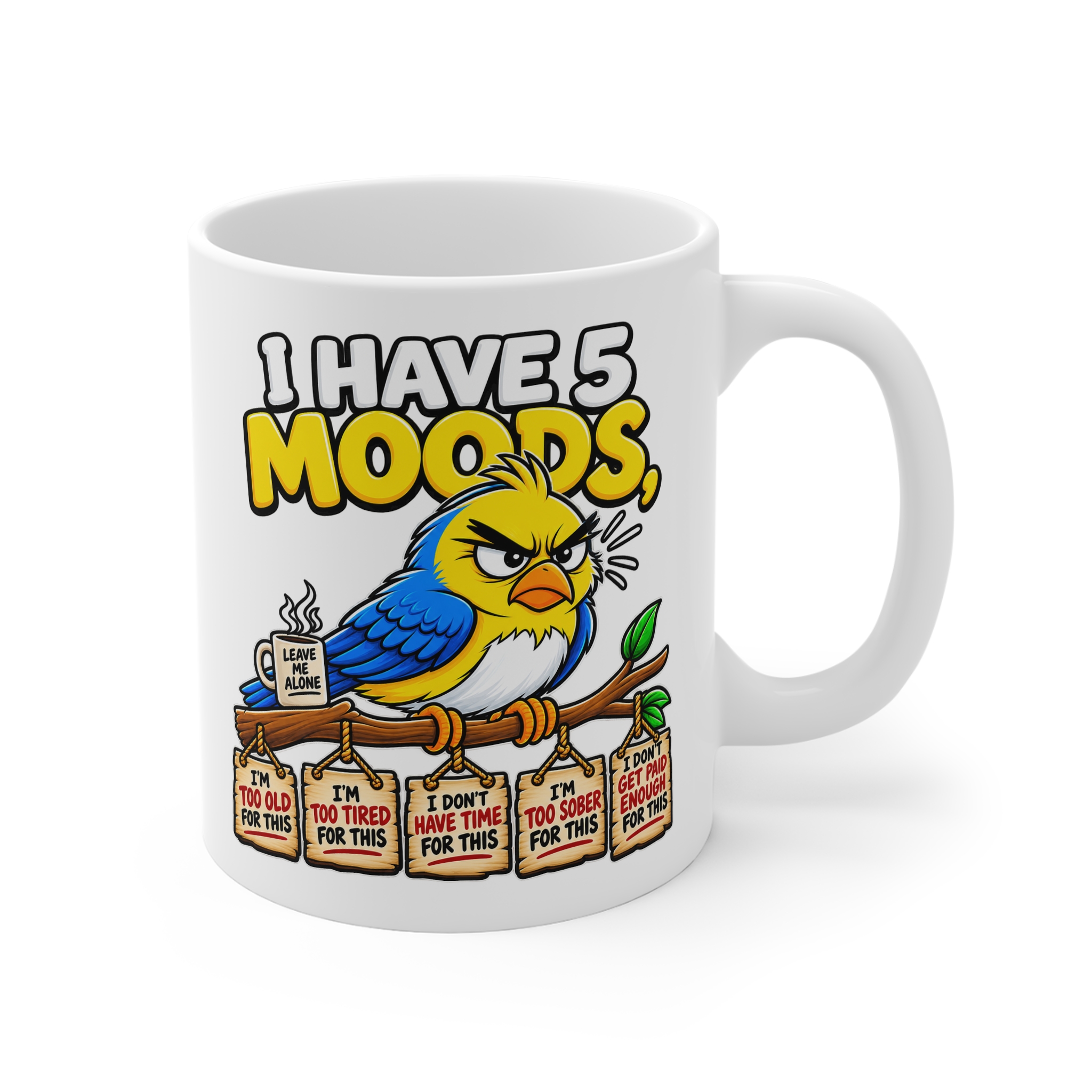 grumpy bird mug lifestyle photo by RudeCuppa