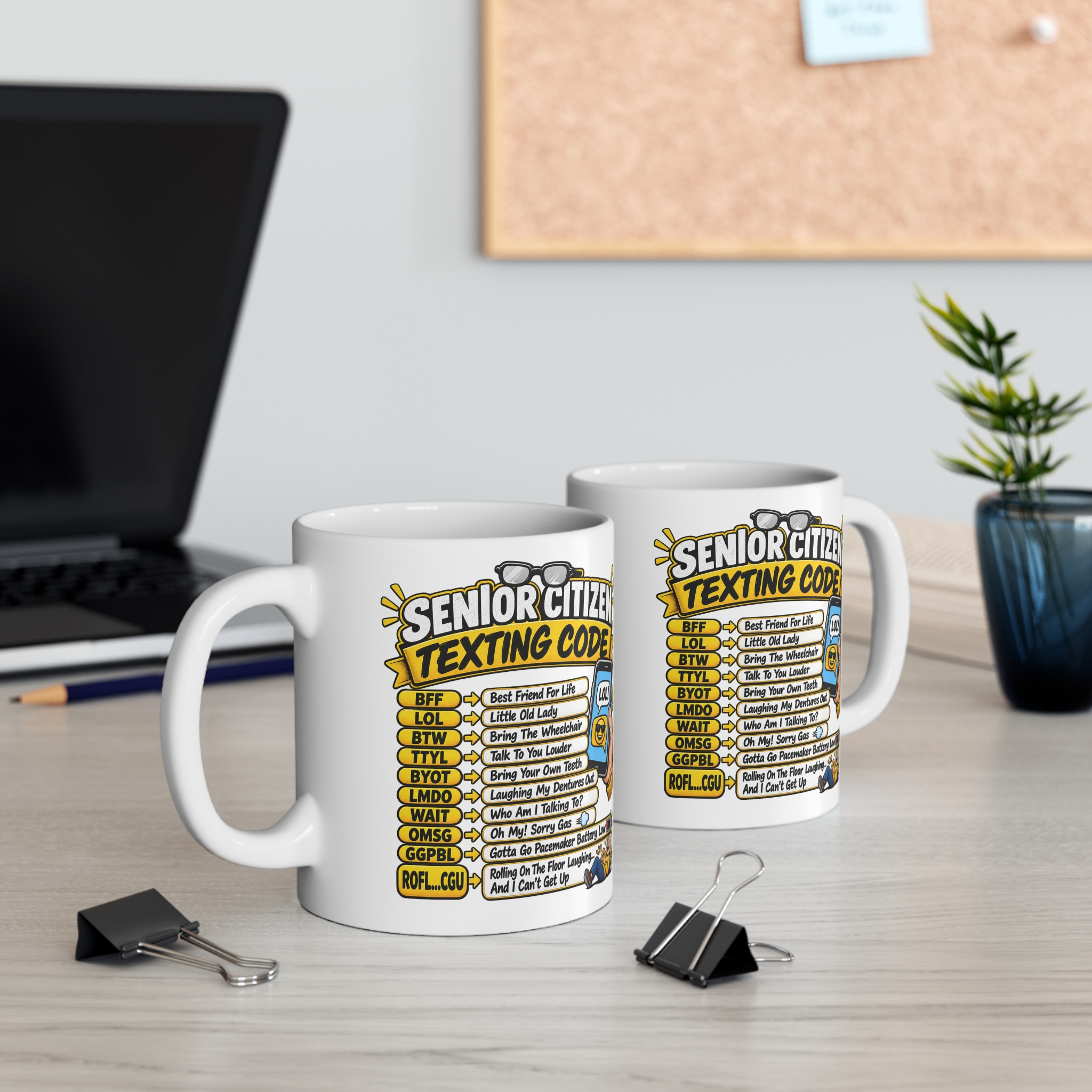 Senior Citizen Texting Code funny retirement mug by RudeCuppa